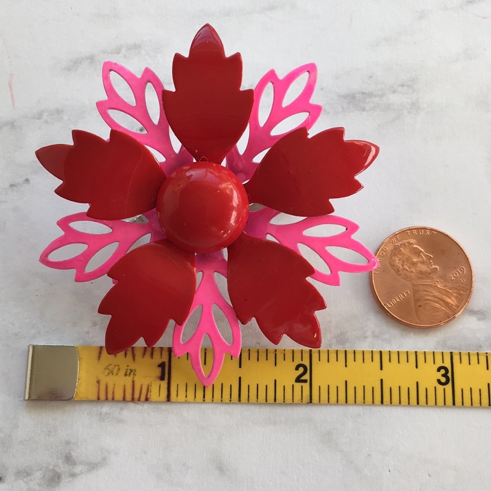 Vintage flower brooch pin Pink & Red & Fantastic - Picture 8 of 8